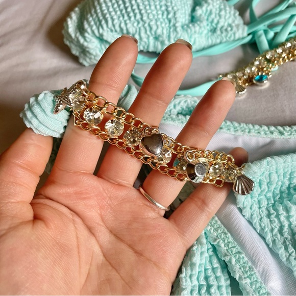 Shein Light Blue Bikini with Gold Charmed Chain - Picture 4 of 7